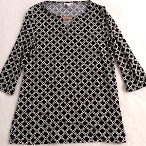 CHARTER CLUB Womens Black and white long sleeves Tunic LARGE top